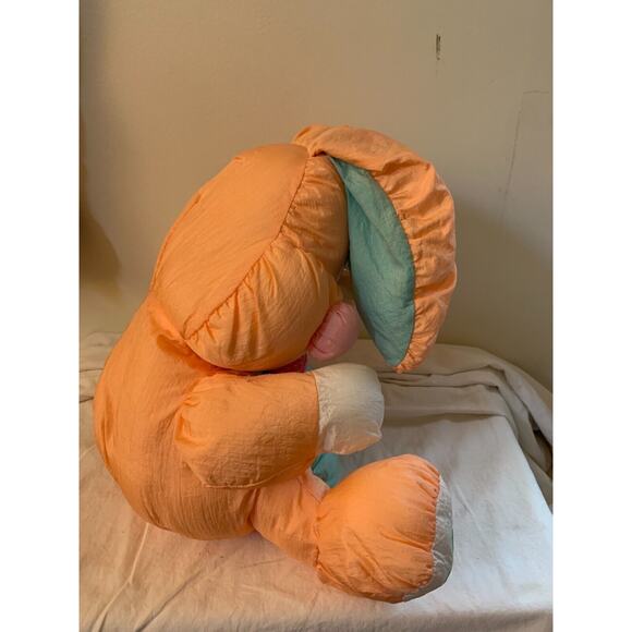 Vintage Bunny Rabbit Stuffed Animal Nylon Peach Bow Tie Carrot Feet 16" - Picture 7 of 10